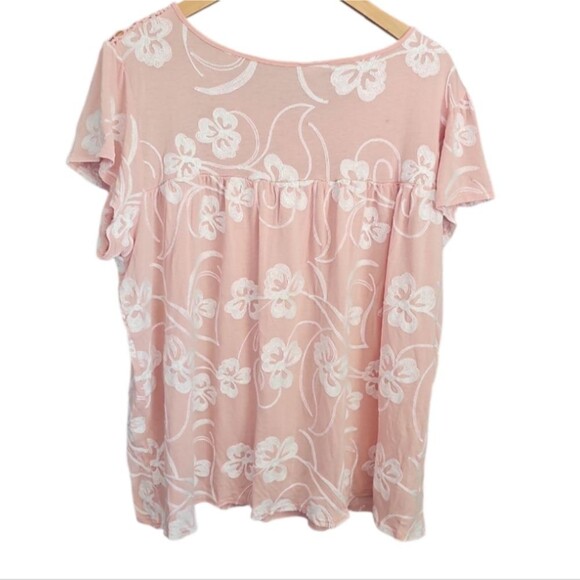 Liv Los Angeles Powder Pink Crochet Lace Embroidered Blouse Sz 1X Boho Flowy - Picture 2 of 15